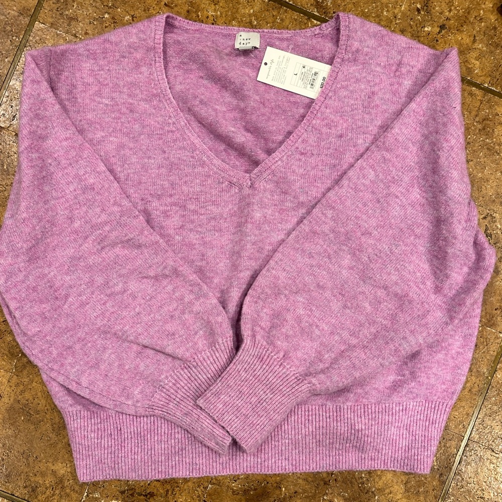 A New day Women's V-Neck Pink Sweater